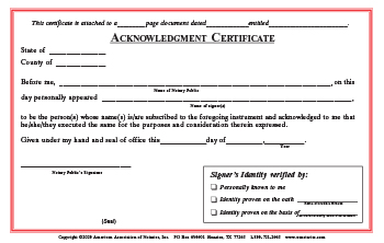 Ohio Acknowledgment Notarial Certificate Pad