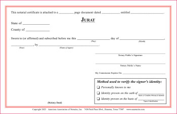 Alaska Jurat Notarial Certificate Pad