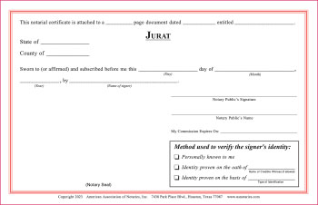 West Virginia Jurat Notarial Certificate Pad