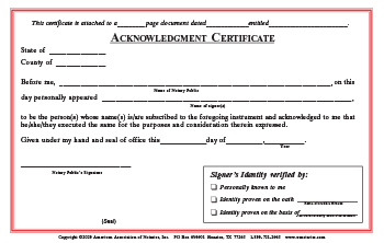 New Hampshire Acknowledgment Notarial Certificate Pad