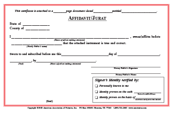 New Hampshire Affidavit/Jurat Notarial Certificate Pad