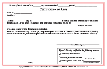 Delaware Certified Copy Notarial Certificate Pad