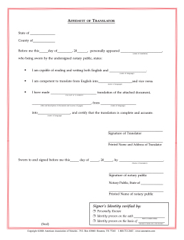 New Jersey Affidavit/Translator Notarial Certificate Pad