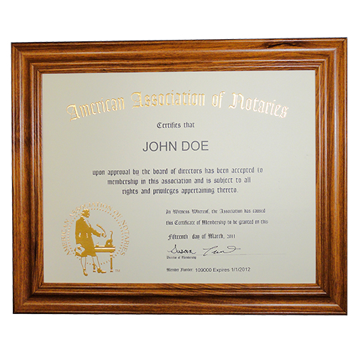 AAN Membership Certificate Frame - Oregon