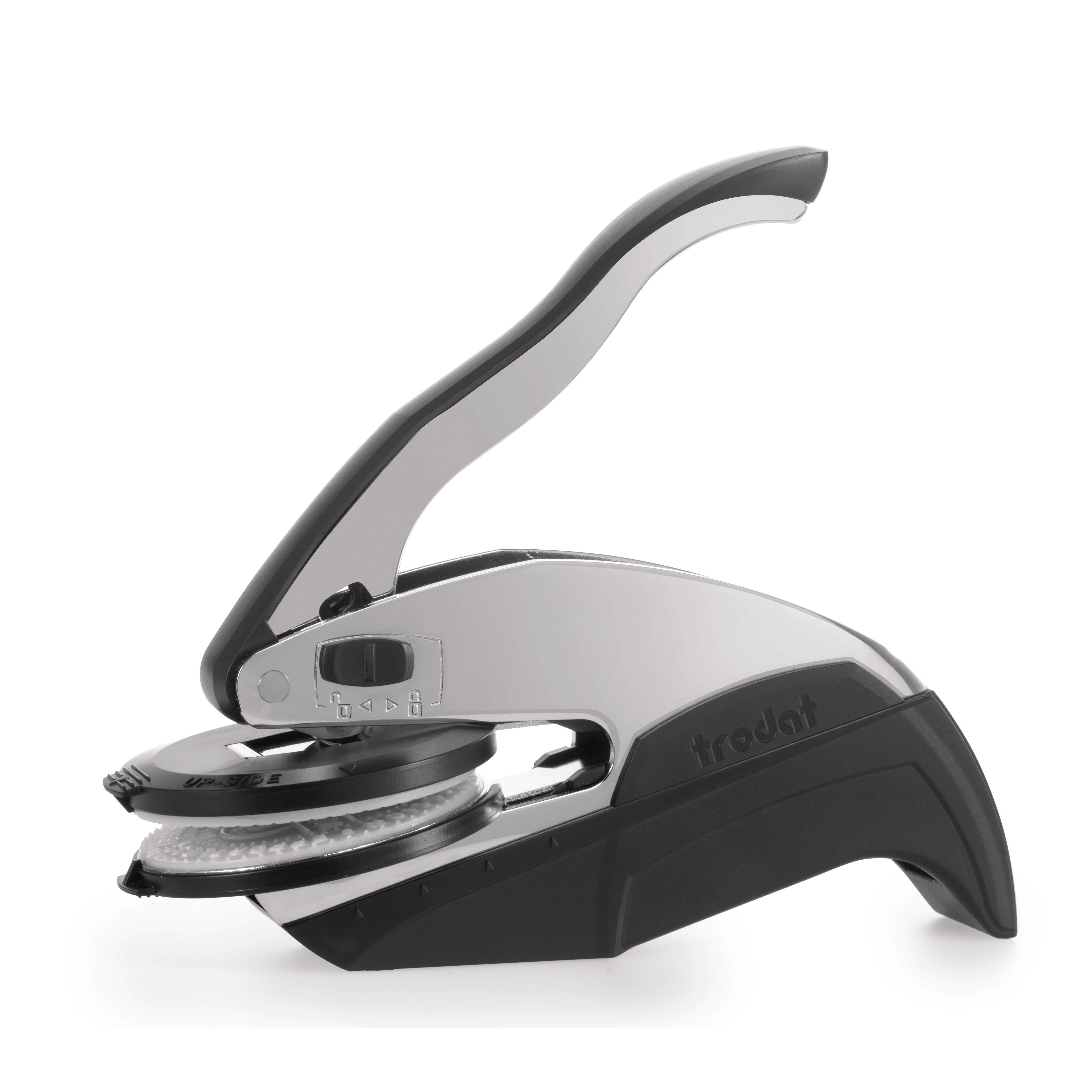 The Florida notary seal offers two-in-one embossing options. The unique notary embosser's base allow notaries to use it as a notary desk embosser or as a handheld notary embosser. Either option requires little pressure to make a sharp and detailed Florida notary seal impression. A slight click will alert the notary that enough pressure is applied and a clear notary seal impression is created.