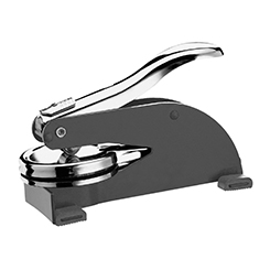 This Massachusetts notary seal desk embosser is made of heavy duty metal and designed with an extra extra-long handle to provide you with the leverage you need to produce sharp raised Massachusetts notary seal impressions with minimal effort even on heavy paper stock. Or, if you'll be making a lot of notary seals impressions, you'll appreciate this embosser's ease of use. Additional features include skid-proof feet designed to protect furniture finishes, a sliding lock mechanism for easy storage. Creates notary seal impressions of 1-5/8 inches.