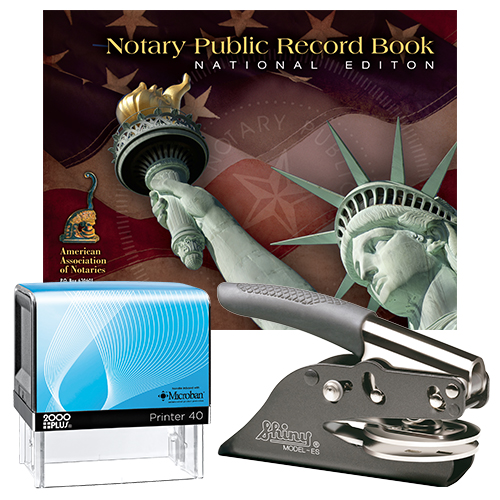 The Nevada notary supplies deluxe package contains everything you need, to perform your notarial duties correctly and efficiently. The Nevada notary supplies deluxe package includes Nevada E-Z handheld notary seal embosser or the Nevada Dual-use Embosser item # NV501, Nevada notary stamp, and Nevada notary record. The notary seal produces thousands of perfect and consistent notary seal impressions. The notary stamp is available in several case colors and five ink colors, produces thousands of perfect and consistent notary stamp impressions, stamp-after-stamp, without the need for an ink pad or re-inking. The modern, ergonomic design of this stamp soft-touch exterior fits comfortably in your hand and with gentle pressure produces the sharpest Nevada notary stamp impression with ease. An index label allows you to quickly identify your notary stamp and ensures a right-side-up impression. A clear base positioning window guarantees accurate placement of your notary stamp on documents. With the click of a button, the ink pad - which is built into the notary stamp - can easily be accessed for changing or refilling. This E-Z notary seal embosser has a dual cam mechanism in the lever, which provides added leverage so that you can make with ease and little pressure a clear and crisp raised notary seal impression every time even on thick cardstock paper.